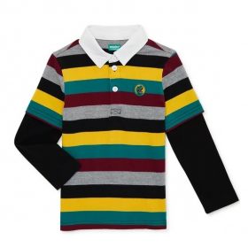 365 Kids Boys Long Sleeve Stripe Polo Hangdown Shirt