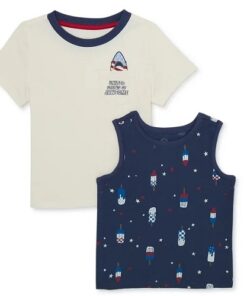 Americana Kids Toddler Boys T-shirt and Tank Top Set - Cream Blue