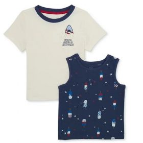 Americana Kids Toddler Boys T-shirt and Tank Top Set - Cream Blue