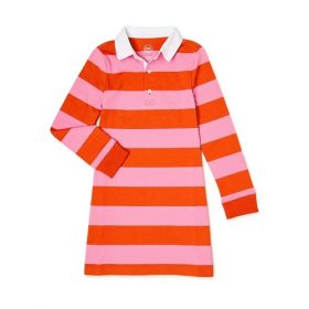 Wonder Nation Girls Long Sleeve Rugby Dress - Pink/Orange
