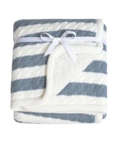 Modern Moments by Gerber Infant Baby Boy or Girl Cable Knit Blanket with Sherpa, Blue Stripes