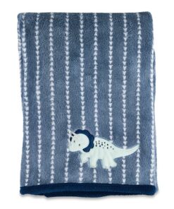 Parent's Choice Blue Appliqued Dinosaur Plush Baby Blanket