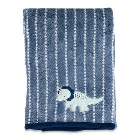 Parent's Choice Blue Appliqued Dinosaur Plush Baby Blanket