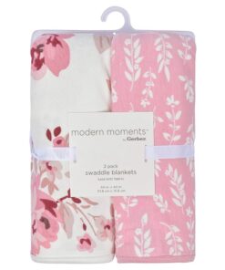 Modern Moments by Gerber Baby Girl XL Ultra Soft & Stretchy Swaddle Blankets, 2-Pack, Pink Roses