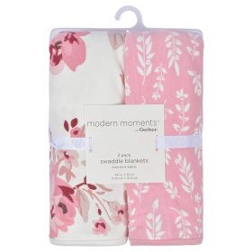 Modern Moments by Gerber Baby Girl XL Ultra Soft & Stretchy Swaddle Blankets, 2-Pack, Pink Roses