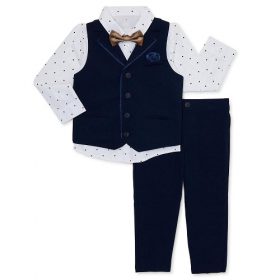 Wonder Nation Baby and Toddler Boys Button-Up Shirt, Vest, Bowtie and Pants - Navy Blue