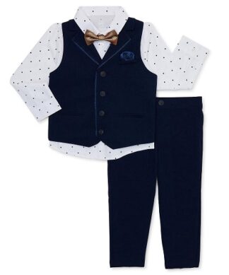 Wonder Nation Baby and Toddler Boys Button-Up Shirt, Vest, Bowtie and Pants - Navy Blue