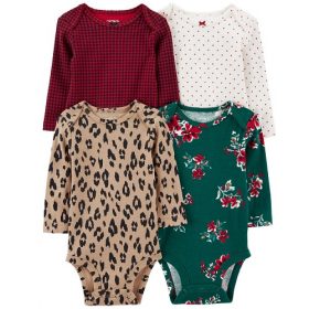 Carter's Baby Girls 4-Pack Long-Sleeve Mixed Print Bodysuits
