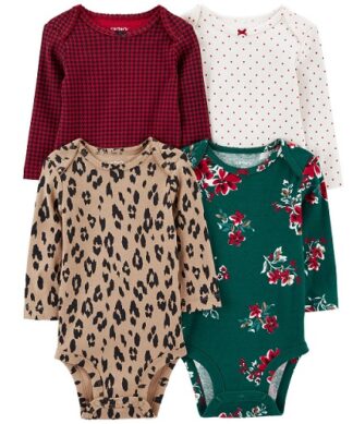 Carter's Baby Girls 4-Pack Long-Sleeve Mixed Print Bodysuits