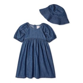 Wonder Nation Baby Toddler Girls Chambray Dress With Bucket Hat