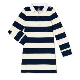 Wonder Nation Girls Long Sleeve Rugby Dress - Navy Blue/White