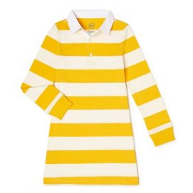Wonder Nation Girls Long Sleeve Rugby Dress - Yellow/White