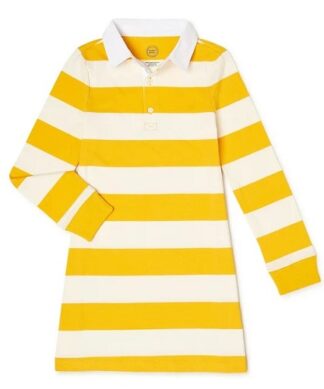 Wonder Nation Girls Long Sleeve Rugby Dress - Yellow/White