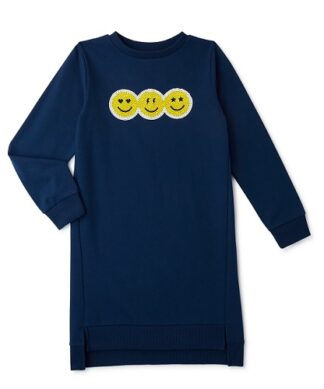 Wonder Nation Girls Long Sleeve Sweatshirt Dress - Emoji