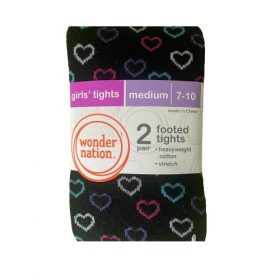 Wonder Nation Flat Heavyweight Girls Pop Socks Tights - 2 Pk Hearts