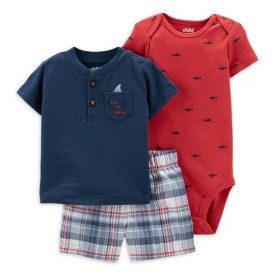 Carter's Child Of Mine Newborn Baby Boys Short Sleeve Shirt, Bodysuit & Pant 3pc - Plaid