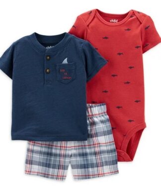 Carter's Child Of Mine Newborn Baby Boys Short Sleeve Shirt, Bodysuit & Pant 3pc - Plaid