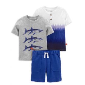 Carter's Child Of Mine Newborn Baby Boys Short Sleeve Shirt, Bodysuit & Pant 3pc - Shark