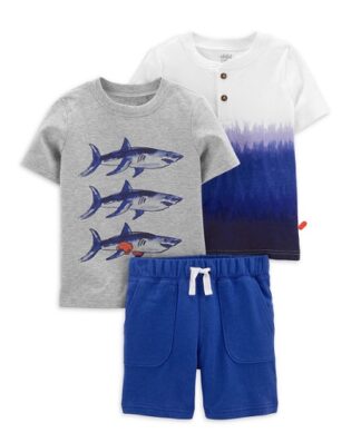 Carter's Child Of Mine Newborn Baby Boys Short Sleeve Shirt, Bodysuit & Pant 3pc - Shark