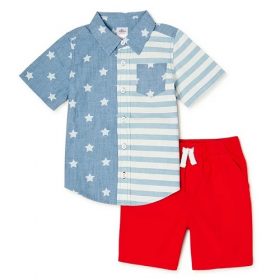 Americana Toddler Boys’ Button Shirt and Shorts Set