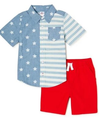 Americana Toddler Boys’ Button Shirt and Shorts Set