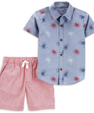 Carter's Child Of Mine Baby Boys’ Button Shirt, Trouser and Shorts Set - Patriot