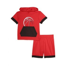 Athletic Works Baby Boys Jersey Hoodie and Shorts Set - Red