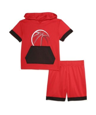 Athletic Works Baby Boys Jersey Hoodie and Shorts Set - Red