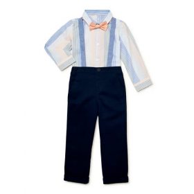 Wonder Nation Toddler Boys Button-Up Shirt, Bowtie and Suspender Pants