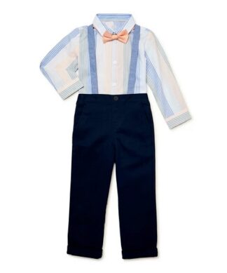 Wonder Nation Toddler Boys Button-Up Shirt, Bowtie and Suspender Pants
