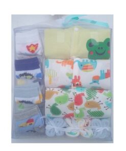 Newborn Baby Overall, Socks & Washcloth 0-3, 3-6, 6-9m Unisex Gift Set.