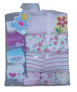 Newborn Baby Overall, Socks & Washcloth 0-3, 3-6, 6-9m Gift Set - Pinkette