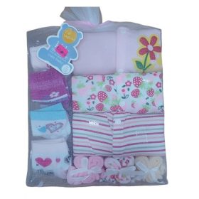 Newborn Baby Overall, Socks & Washcloth 0-3, 3-6, 6-9m Gift Set - Pinkette
