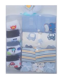 Newborn Baby Overall, Socks & Washcloth 0-3, 3-6, 6-9m Gift Set