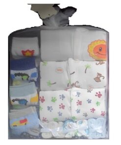 Newborn Baby Overall, Socks & Washcloth 0-3, 3-6, 6-9m Gift Set.