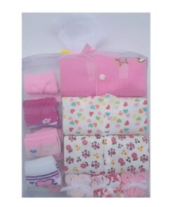 Newborn Baby Overall, Socks & Washcloth 0-3, 3-6, 6-9m Gift Set - Pink