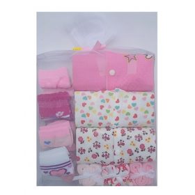Newborn Baby Overall, Socks & Washcloth 0-3, 3-6, 6-9m Gift Set - Pink