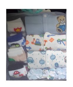 Newborn Baby Overall, Socks & Washcloth 0-3, 3-6, 6-9m Gift Set - Blue