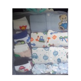 Newborn Baby Overall, Socks & Washcloth 0-3, 3-6, 6-9m Gift Set - Blue