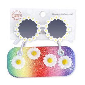 Wonder Nation Kids Round Daisy Sunglasses Rainbow Glitter With Carrying Purse