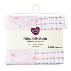 Parent's Choice 2 Pack Cotton Fittted Crib Sheet For Baby Bed - Unicorn