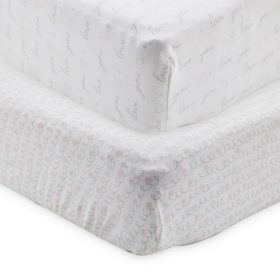 Parent's Choice 2 Pack Cotton Fittted Crib Sheet For Baby Bed - Pink Hearts