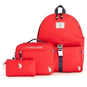 U.S Polo Assn Boys Water Resistant Backpack,  Lunch Bag & Pencil Case - Red
