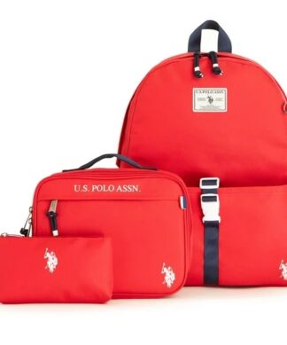 U.S Polo Assn Boys Water Resistant Backpack, Lunch Bag & Pencil Case - Red
