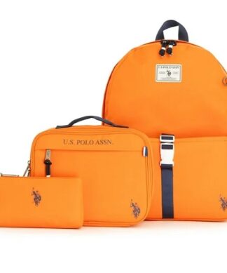 U.S Polo Assn Boys Water Resistant Backpack, Lunch Bag & Pencil Case - Orange