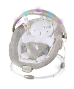 Ingenuity Twinkle Tails Vibrating Infant Baby Bouncer With Light, Toy Bar & Pillow - Grey