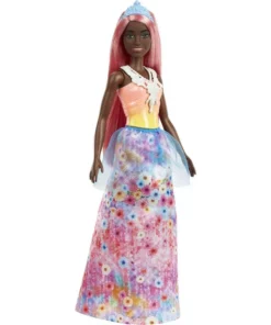 Barbie Dreamtopia Doll & Accessories, Curvy Body, Pink Hair, Floral Skirt & Necklace