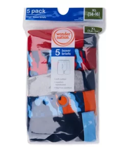 Wonder Nation Boys Cotton Boxers Brief - 5 Pack Underwear - Red Camo