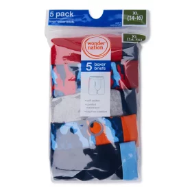 Wonder Nation Boys Cotton Boxers Brief - 5 Pack Underwear - Red Camo