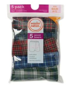 Wonder Nation Boys Tartan 5 Pack Boxers - Dark Colours